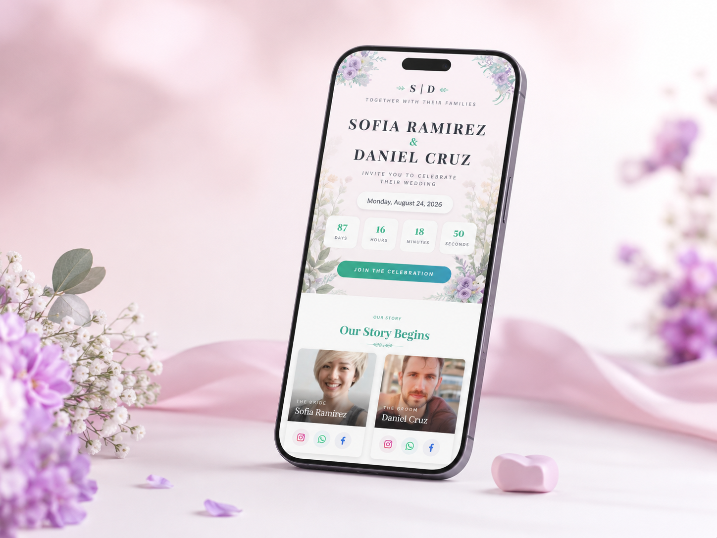 Wedding invitation preview on phone