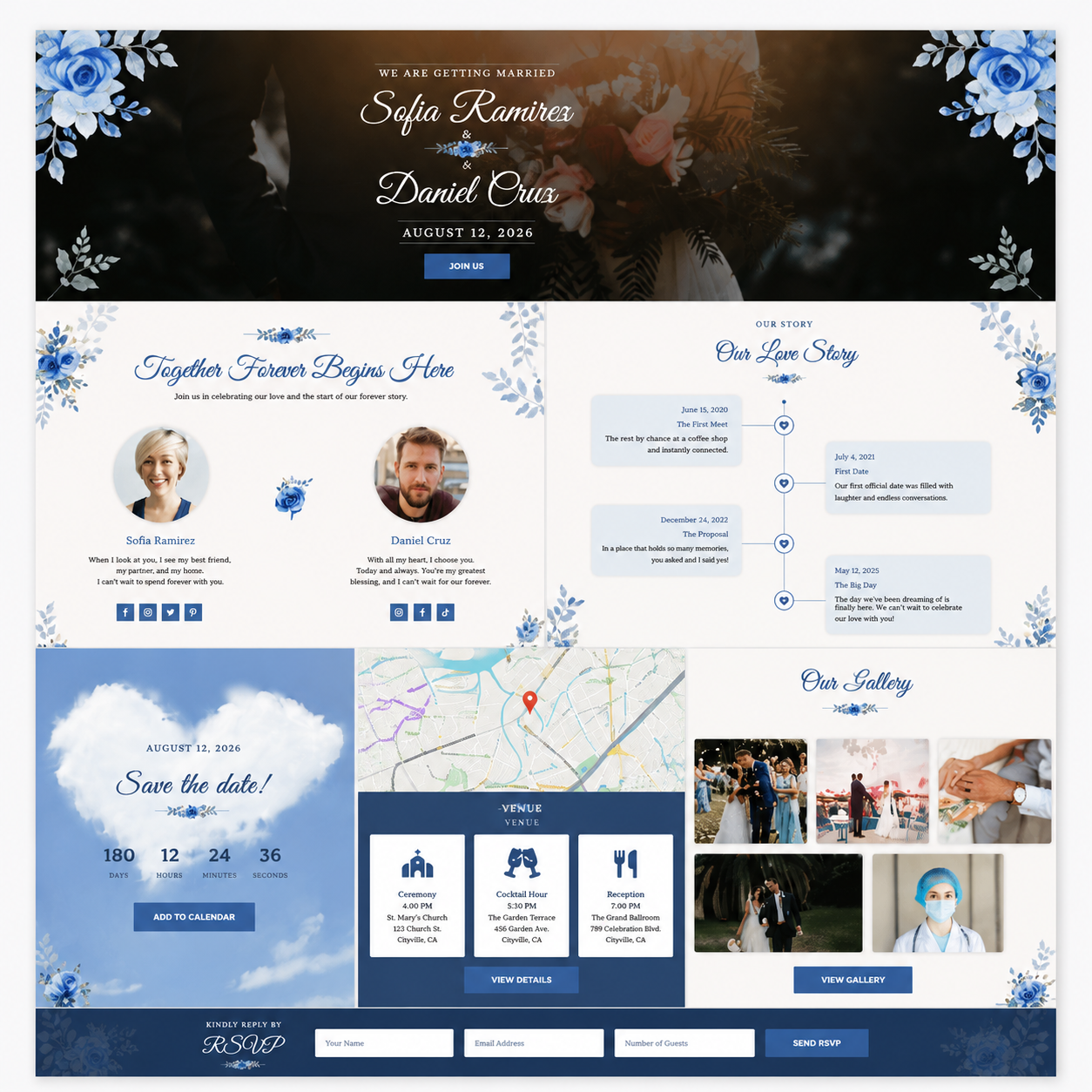 Mr & Mrs Blue Rose wedding invitation template